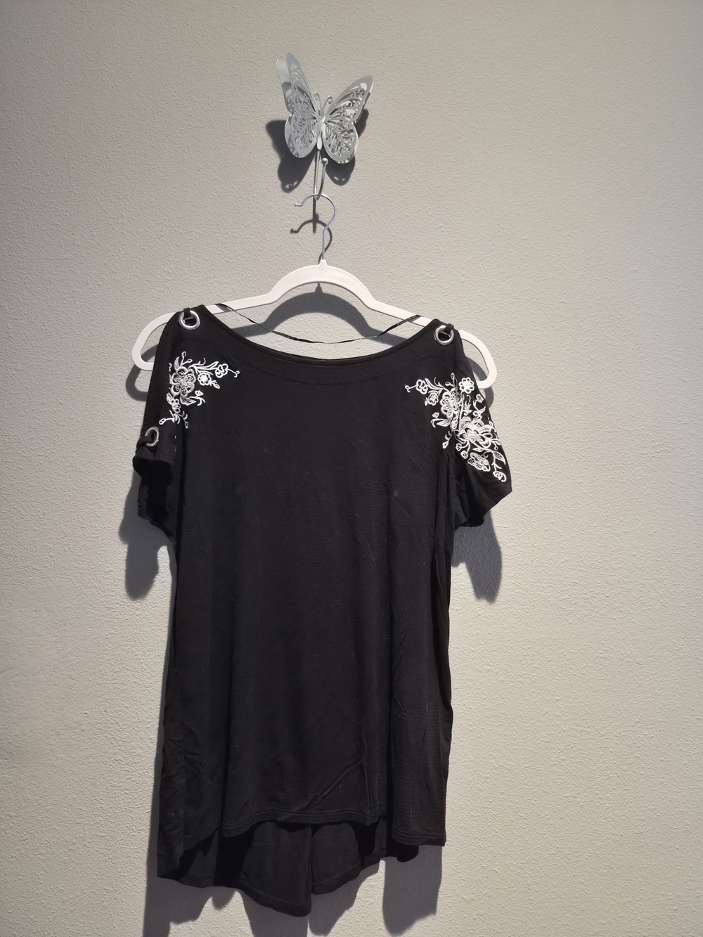 Black Cold-Shoulder Embroidered Women's Blouse